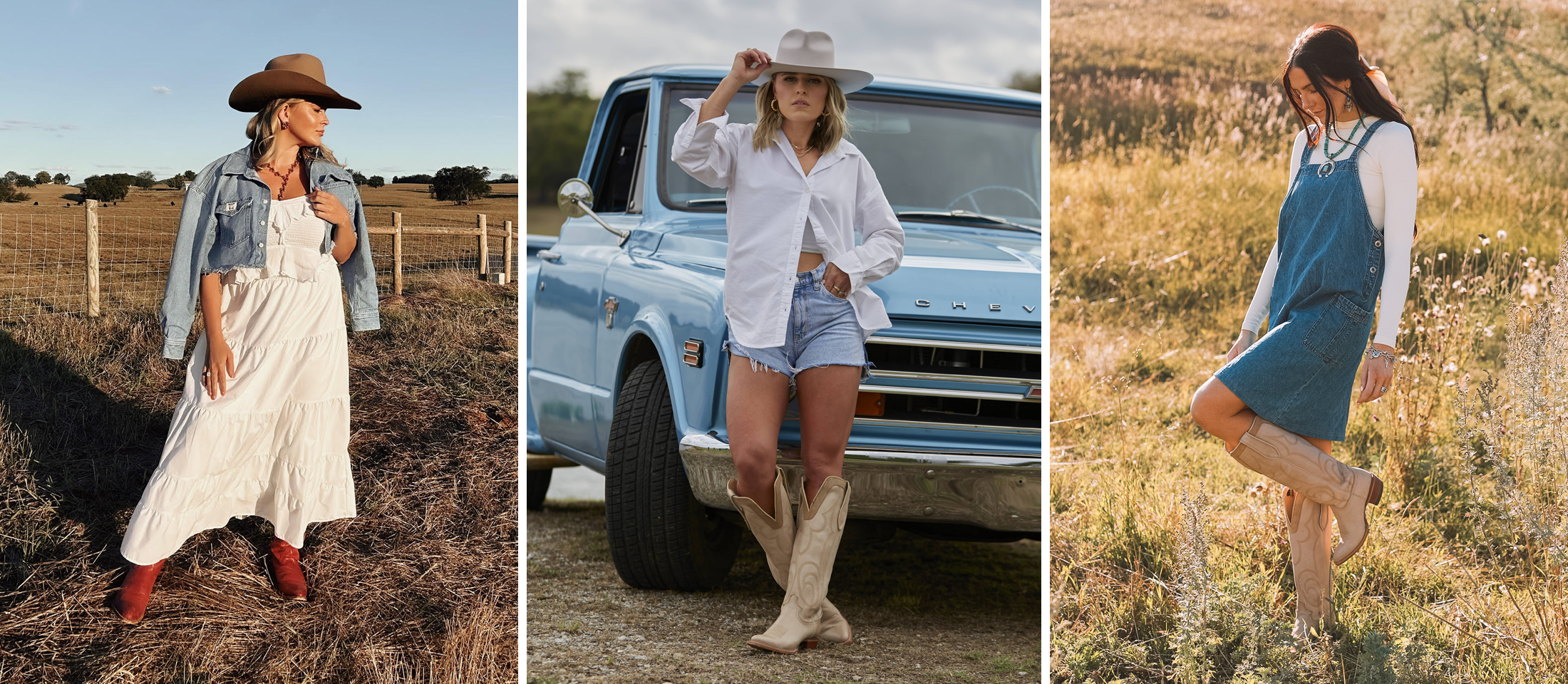 Un montaje fotográfico de mujeres con botas Justin Western y atuendo occidental.